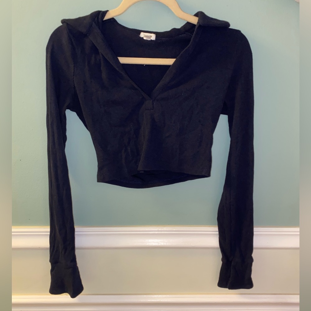 Garage Caroline Long Sleeve Cropped Polo Top | Navy blue |